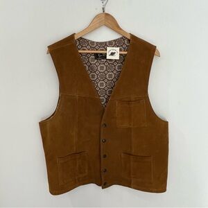 JOO-KAY Brown Suede Leather Vest with 70s Design Lining Western | Mens 46